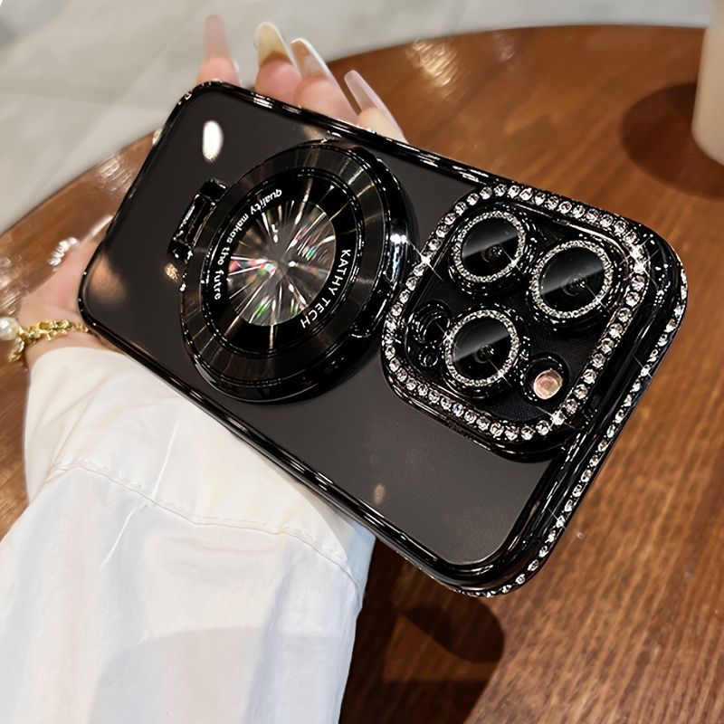 Bling Glitter Ring Bracket Magnetic Plating Phone Case For iPhone 14 13 12 11 Pro Max 15 Plus Kickstand Shockproof Soft_voghion.com