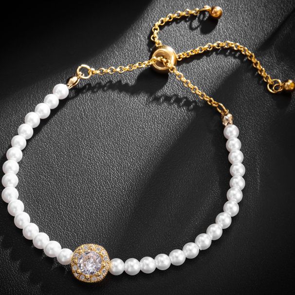 Γυναικείο βραχιόλι από ροζ χρυσό Heart Zircon Βραχιόλι από απλό κράμα διαμαντιών_voghion.com