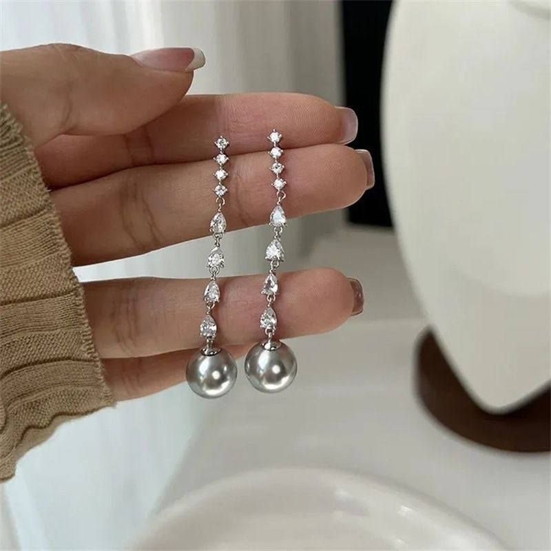 Silbernadel Strass Lange Perle Leichter Luxus, Nische, Einfache, High-End-Ohrringe, 2024 Neuauflage_voghion.com