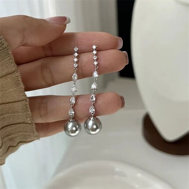 Silbernadel Strass Lange Perle Leichter Luxus, Nische, Einfache, High-End-Ohrringe, 2024 Neuauflage_voghion.com