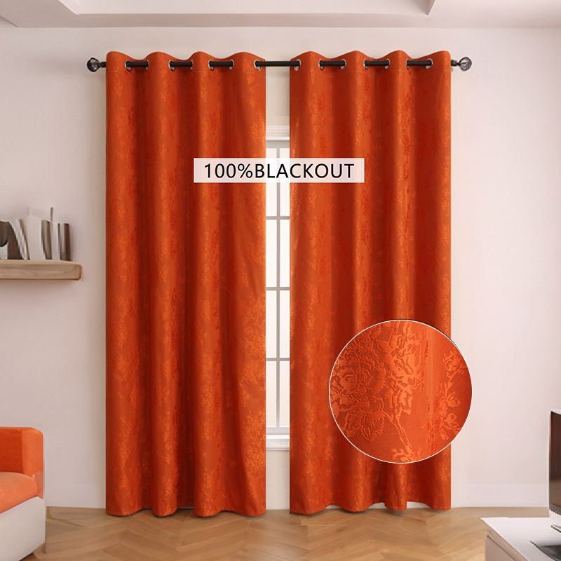 Rideaux occultants à motif jacquard pour salon et chambre à coucher – Isolation thermique, 100 % occultant, 1 panneau (orange/vert)_voghion.com