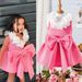 Mother Kids Summer New Girls Suits Small And Medium Sized Children's Baby Lace V Neck Bow Dress_voghion.com