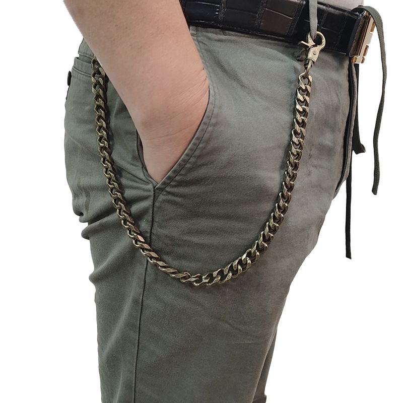 Pantaloni da uomo in metallo antico alla moda, in bronzo, decorativi, in puro rame, con catena per il corpo hip-hop_voghion.com