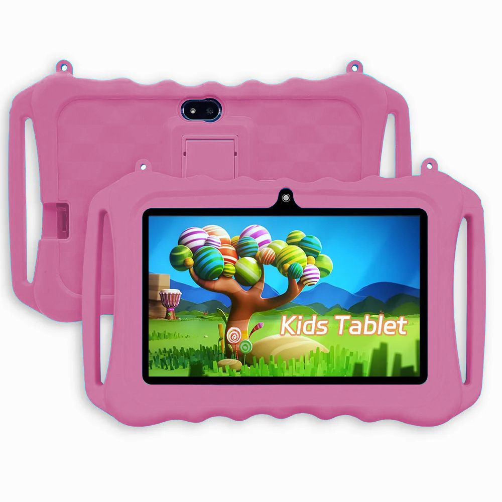 7 Inch Android Learning Tablet For Kids With 2GB RAM, 32GB Storage, WiFi, Dual Camera, Bluetooth, GPS – Includes Leather Case (Blue/Pink)_voghion.com