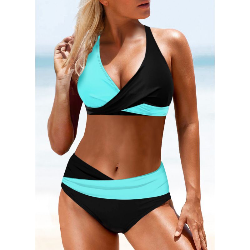 Damenbekleidung Neuer Bikini-Badeanzug für Damen, geteilt, einfarbig, sexy, Spleißen, mehrfarbig, sexy Neckholder-Badeanzug_voghion.com