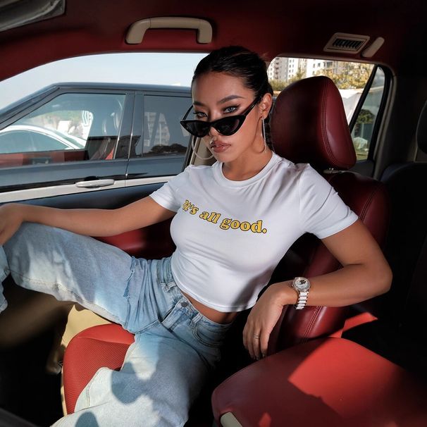 Summer Cross-Border Y2K American Style Hot Girl 'it' All Good Letter Print Pattern Slim Sexy Short Sleeve_voghion.com