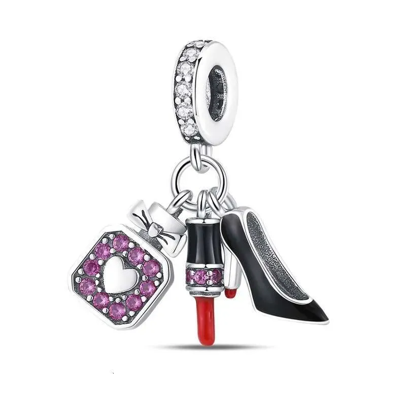 New 925 Sterling Silver Colorful High Heels Lipstick Charm Bead Pendant Fit Beads Charms Bracelet DIY For Women Fashion_voghion.com