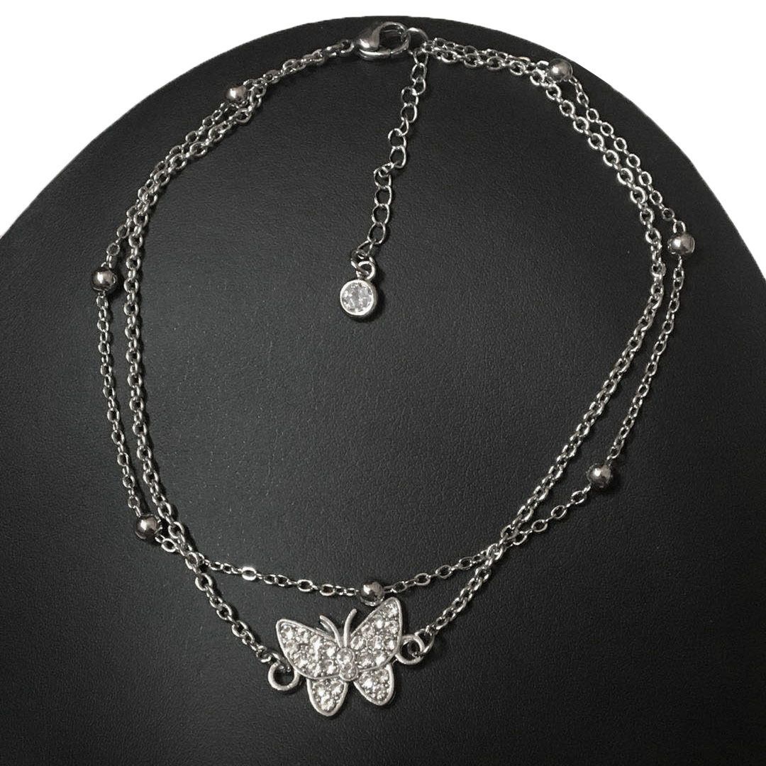 Cavigliera da donna con doppio strato di farfalla di diamanti scintillanti dal design unico, braccialetto di alta qualità, versatile e alla moda_voghion.com