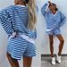 Casual Striped Suit For Women V-neck Long-sleeved Loose Top Paired With Shorts In The Same Color Ladies Spring Summer 2piece Set_voghion.com