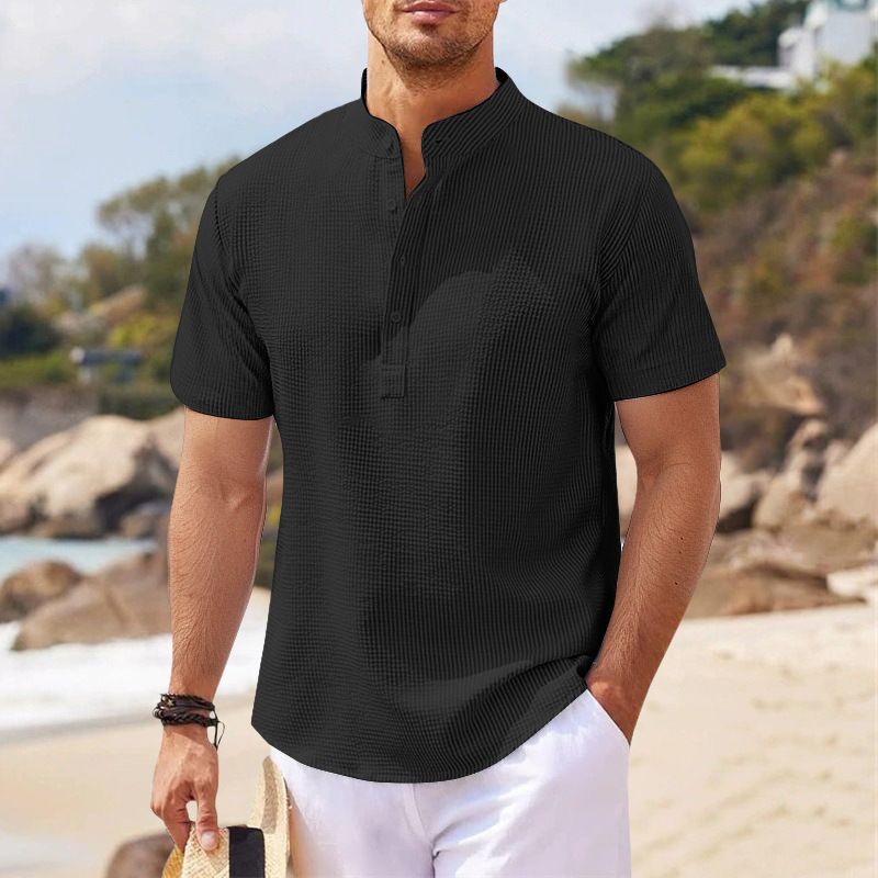 Herrenbekleidung Hemd Kurzarm Stehkragen Button-Down Ananas Kariertes Hemd Herren Freizeithemd Tops_voghion.com