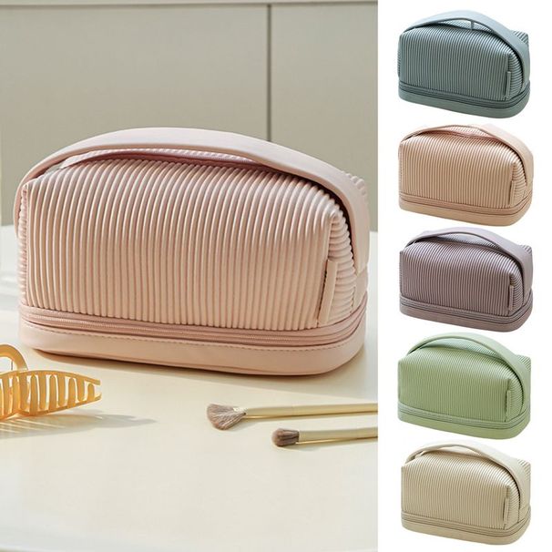 Lihao Cosmetic Double Layer Smooth Zipper Solid Color Multipurpose Large Capacity Toiletry Bag Makeup Organizer for_voghion.com
