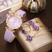 Set di orologi e gioielli da donna, orologio in pelle con quadrante rotondo dallo stile fresco e set di gioielli a forma di foglia d'acero per donna - Design minimalista con cinturino regolabile_voghion.com