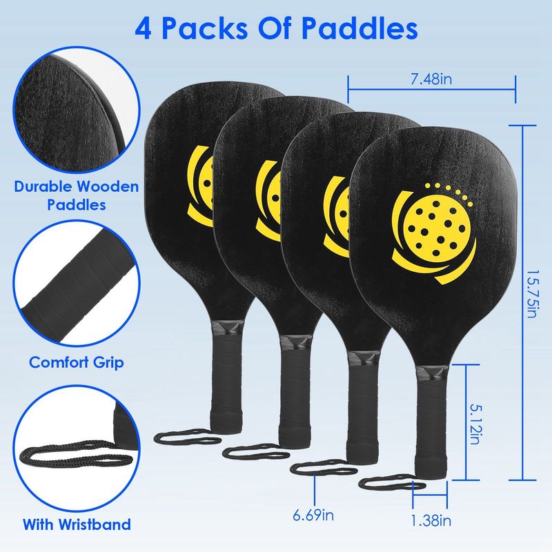 Portable Pickleball Net Set 22ft Regulation Size Net Pickle Ball Net System With 4 Pickleballs 4 Paddles Carrying Bag For Driveway Backyard_voghion.com