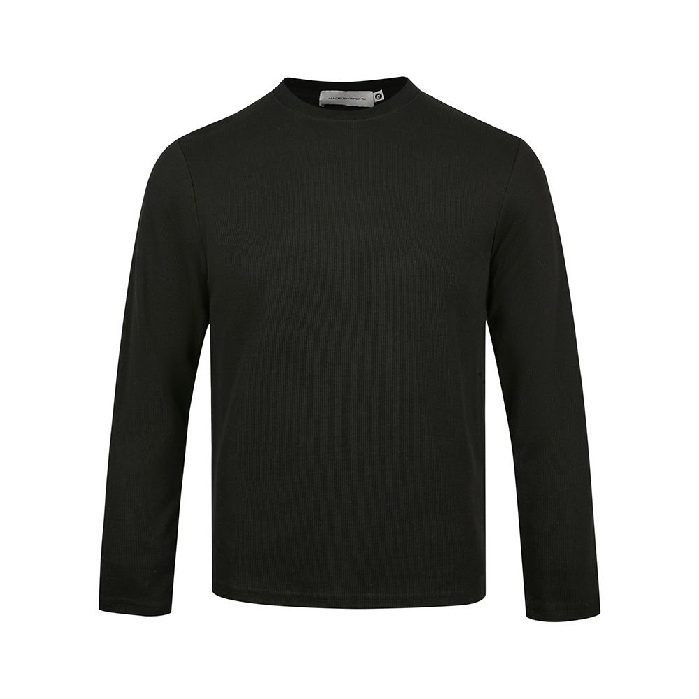 Herrenbekleidung, lockere Passform, Rundhalsausschnitt, langärmliges Strick-T-Shirt – weiche, strukturierte Baumwollmischung für lässigen Komfort (Grau meliert, Schwarz, Weiß)_voghion.com