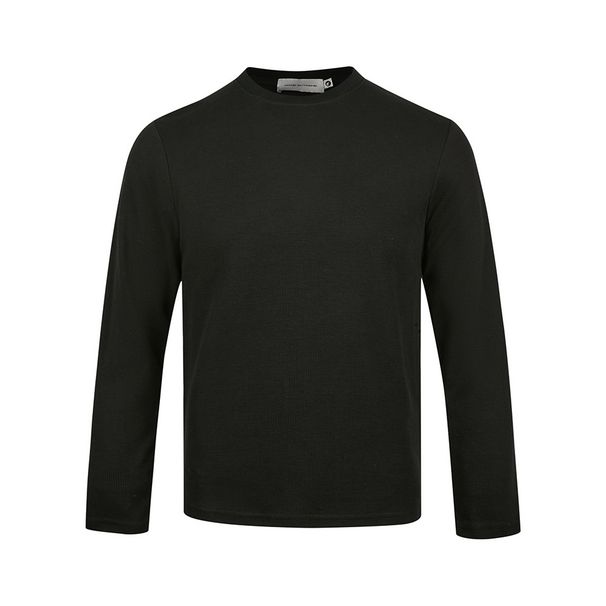 Herrenbekleidung, lockere Passform, Rundhalsausschnitt, langärmliges Strick-T-Shirt – weiche, strukturierte Baumwollmischung für lässigen Komfort (Grau meliert, Schwarz, Weiß)_voghion.com