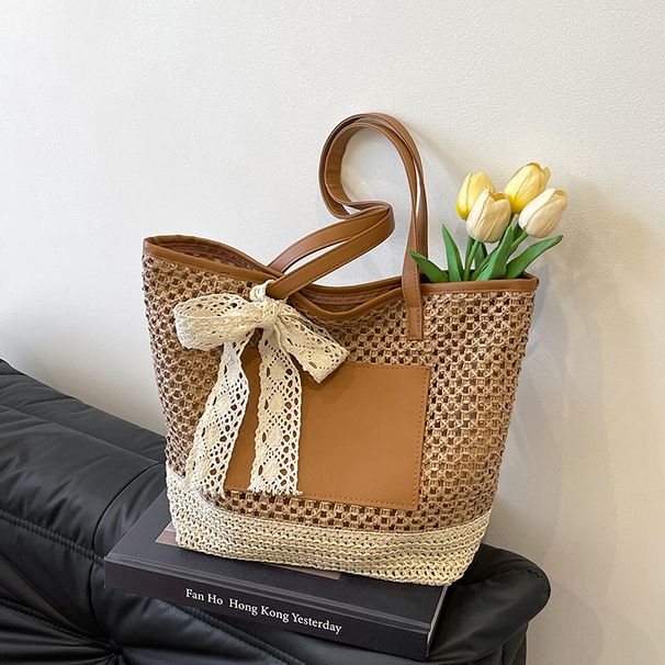 Damentaschen Handgewebte Taschen für Frauen Neue beliebte Strandurlaubs-Schultertaschen Große Kapazitäts-Tragetaschen Strohtaschen_voghion.com