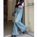 Damenbekleidung Design Nische Verspielte Rüschen Gerade Retro Jeans Damen Herbst Hohe Taille Schlanke Weite Beinhose Ins Trend_voghion.com