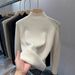 Women's Fleece-Lined Knit Sweater Long Sleeve Semi-Turtleneck Thermal Base Layer Slim Fit Pure Color Winter Top_voghion.com