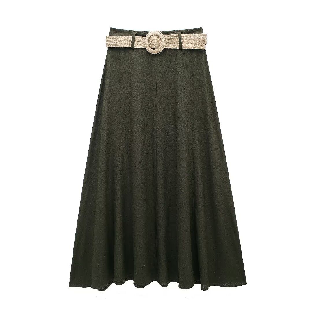 Women's 2024 Summer New Style with Belt, Linen Blended Cape, Midi Dress_voghion.com
