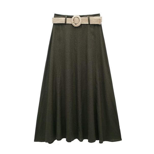 Women's 2024 Summer New Style with Belt, Linen Blended Cape, Midi Dress_voghion.com