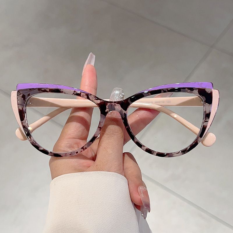 Nieuwe Cat Eye Splicing Color Dopamine Bare Face Slimming Anti-Blue Light Bril Trendy Kan Worden Aangepast Met Recept Of_voghion.com