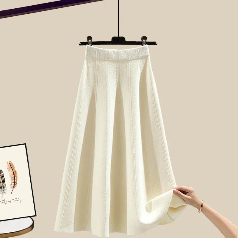 Completo maglione e gonna in maglia taglie forti per donna – Completo autunnale slim fit, elegante completo coordinato in due pezzi_voghion.com