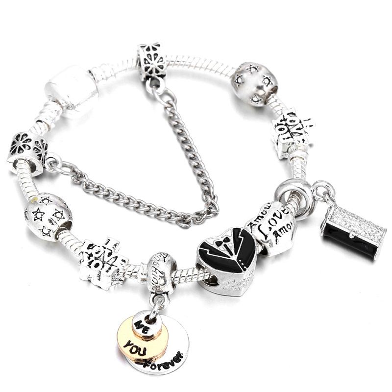 Charm-Armbänder Kristallarmband DIY Schwarze Brieftasche FÜR IMMER LIEBE Anhänger Perlenarmband Armband_voghion.com