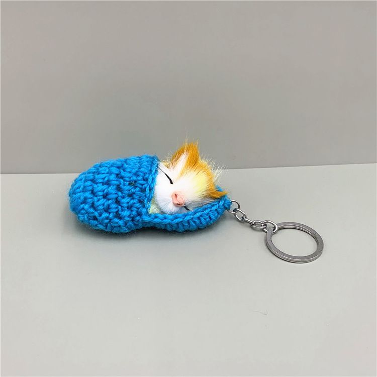 Porte-clés en forme de chat endormi, mignon, chaussons, peluche, pendentif de sac, porte-clés de voiture, simulation d'animal, petit cadeau_voghion.com