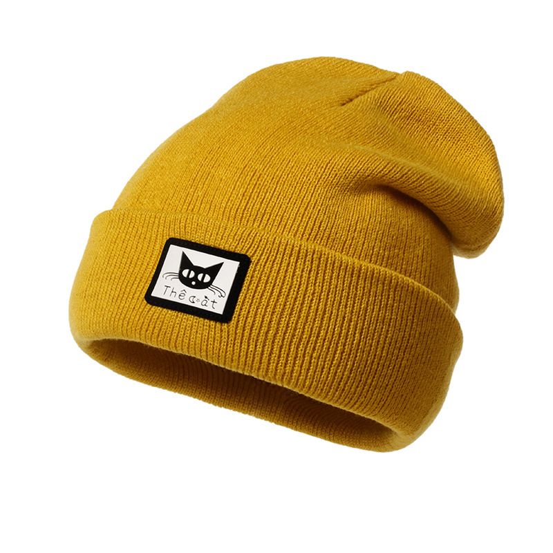 Gorro de punto con diseño de cabeza de gato negro, gorro de lana para hombre y mujer, cálido para esquiar en otoño e invierno_voghion.com
