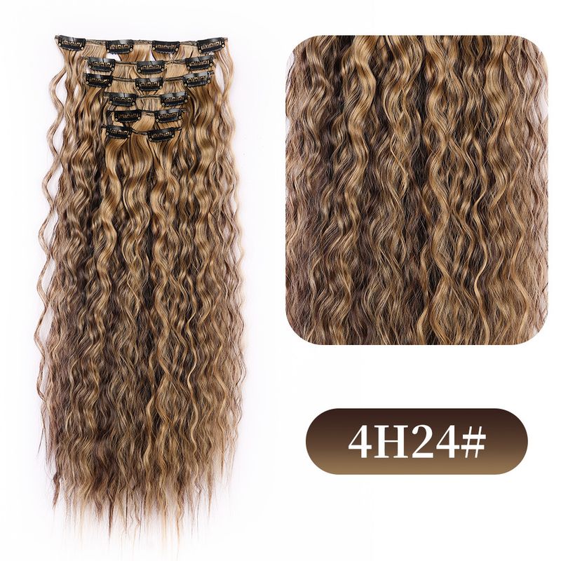 wool curl clip hair wig corn perm 6 piece set chemical fiber wig piece female water ripple hair extension piece_voghion.com
