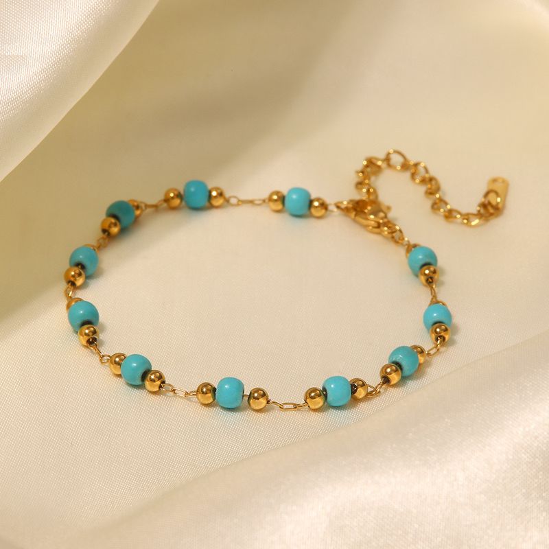Set di bracciali in acciaio al titanio turchese intrecciati a mano in stile bohémien con perline di pietra naturale_voghion.com
