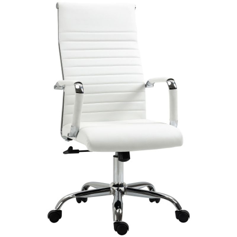 Vinsetto Bürostuhl Mit Wippfunktion Ergonomisch 360° Drehrollen Stahlfüße Kunstleder Belastbarkeit 120 Kg 54 X 62 X 104-114 Cm Blanco_voghion.com