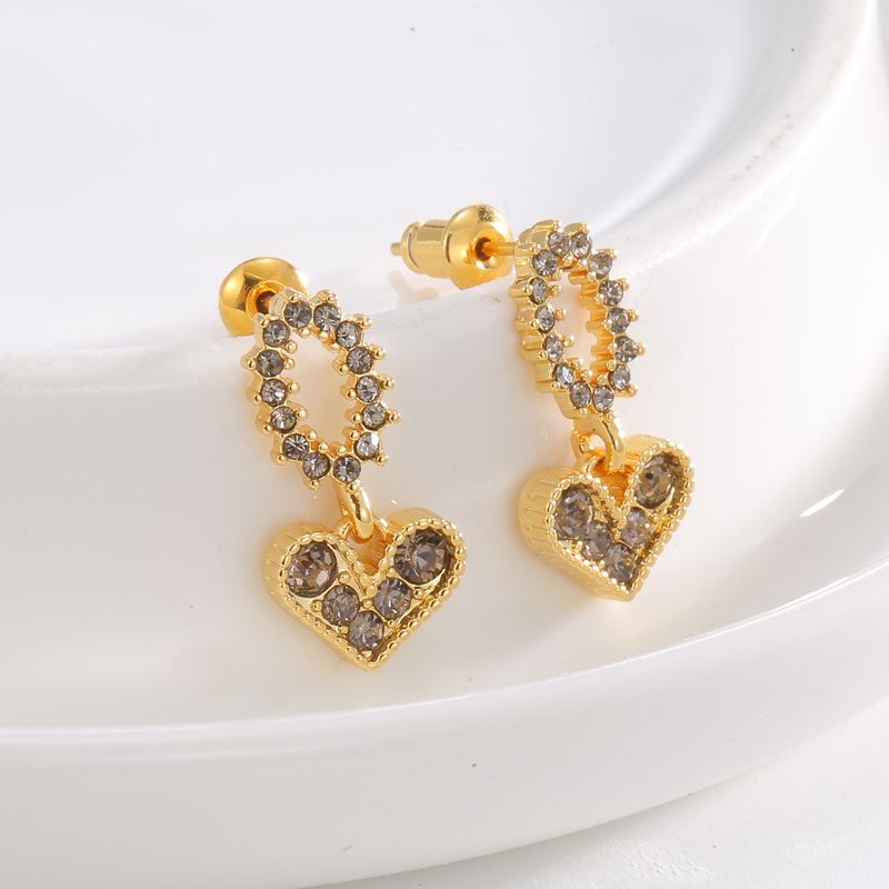 Damesoorbellen modieuze en zoete bruine zirkoon hartvormige oorbellen s925 zilveren naald high-end slimme textuuroorbellen_voghion.com
