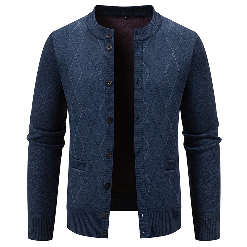 Cardigan in velluto e abbigliamento da uomo, cardigan in maglia con fodera in pile - Pullover oversize alla moda e comodo con collo alto per l'inverno_voghion.com