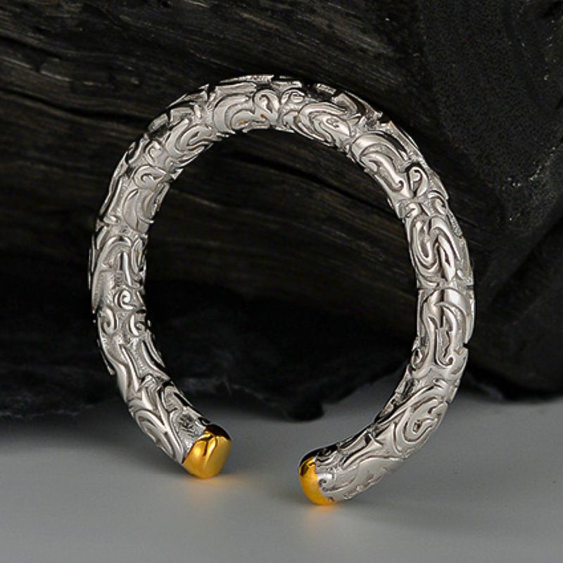 J1387 Ethnic Style Design Sense S Pure Silver Tang Grass Pattern For Women Open Color Block Vintage Index Finger Ring_voghion.com