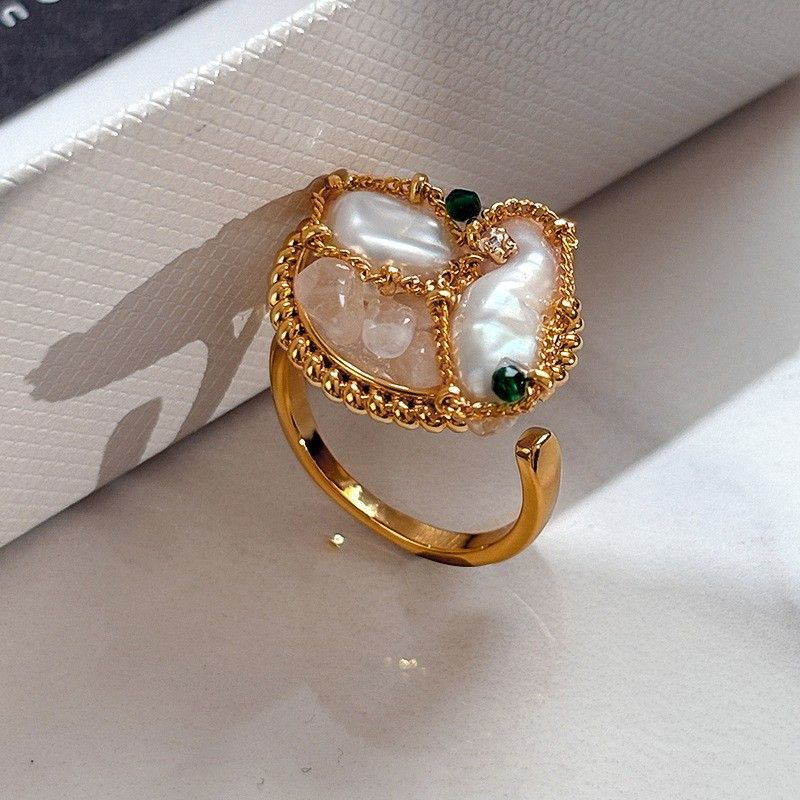 Kubanische bunte Naturperle für Frauen, leichter, luxuriöser, verstellbarer Ring, vielseitiger High-End-Zirkon-Zeigefingerring_voghion.com
