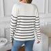 "Women's V-Neck Striped Knit Sweater – Oversized Long Sleeve Casual Pullover (S-L, White)"_voghion.com