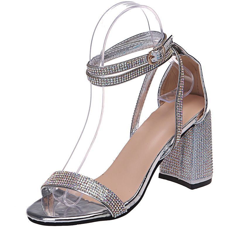 Women's fashion large size rhinestones one-line buckle fashion high-heeled sandals_voghion.com