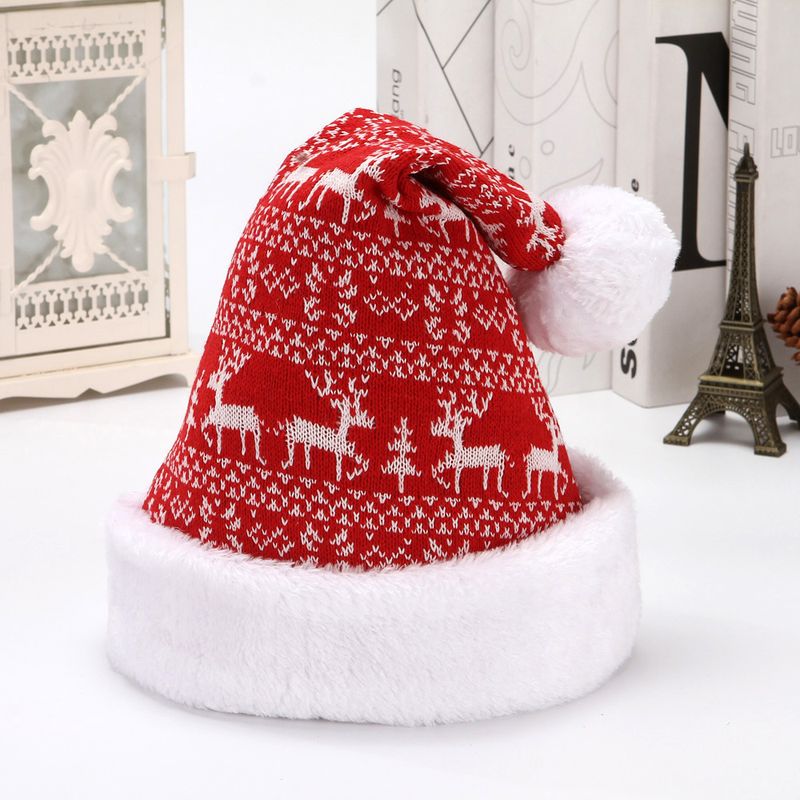 Christmas deer knitted wool thickened plush Christmas hat adult Santa Claus hat Christmas decorations_voghion.com