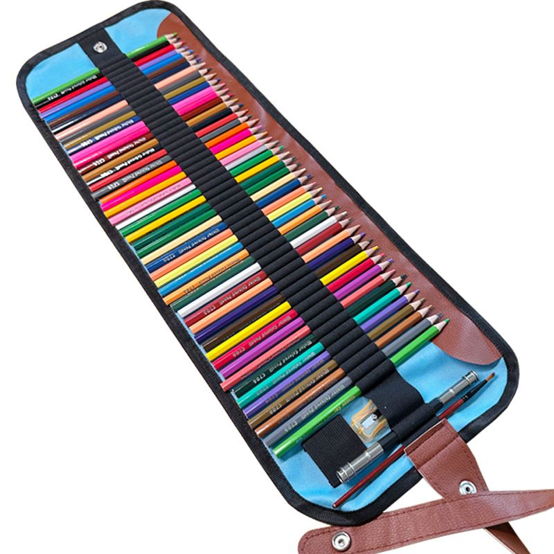 Trousse à crayons enroulable 50 couleurs – Support en bois de qualité supérieure pour artistes et étudiants – Organiseur portable pour crayons de couleur (50 couleurs incluses)_voghion.com