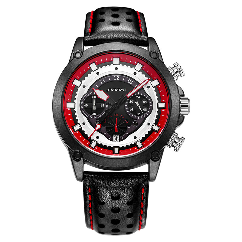 Sinobi men's watch men's multi-function small three-pin famous watch waterproof luminous belt calendar quartz watch _voghion.com