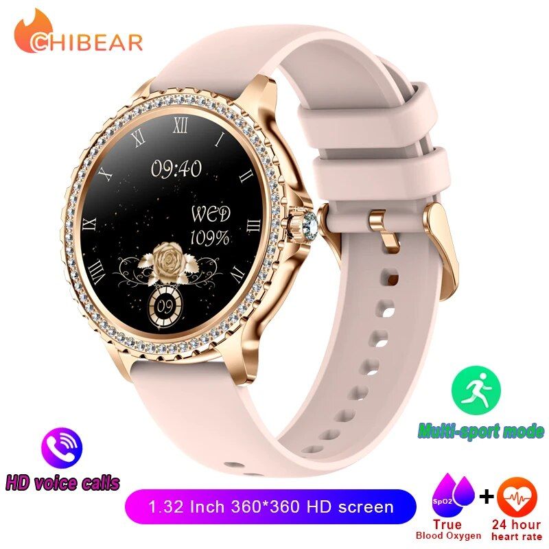 Modes sievietēm Bluetooth zvanu viedpulkstenis 1,32 collu AMOLED 360*360 HD ekrāns sporta fitnesa sieviešu viedpulksteņa dimanta siksniņa_voghion.com