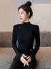 Half Turtleneck Base Shirt For Women 2025 New Autumn Winter Inner Layer Fleece Lined High-End Slim Fit Thin Knitted_voghion.com