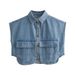 women's solid color large pocket sleeveless high-end cardigan Polo collar shirt denim top A19846_voghion.com
