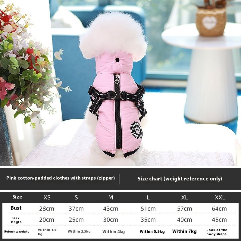 New cotton coat with traction chest back, dog vest, autumn and winter thick pet clothing_voghion.com