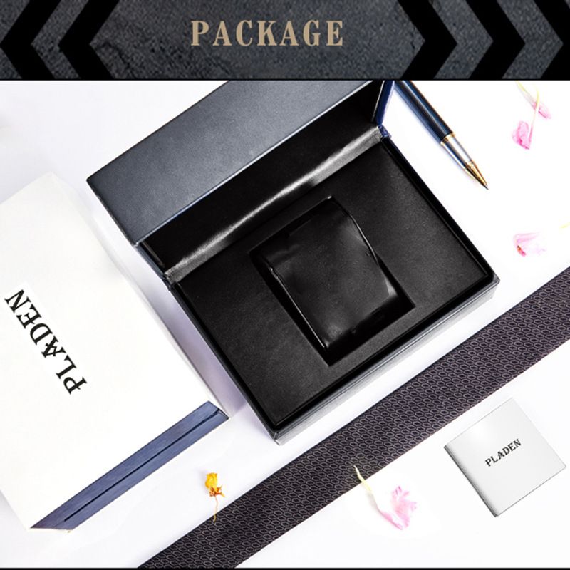 Originální černá dárková kožená flipová krabička na hodinky značky PLADEN_voghion.com