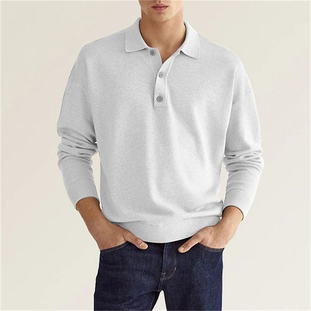 2024 Frühling Langarm Kragenknopf Herren Casual Top Poloshirt_voghion.com