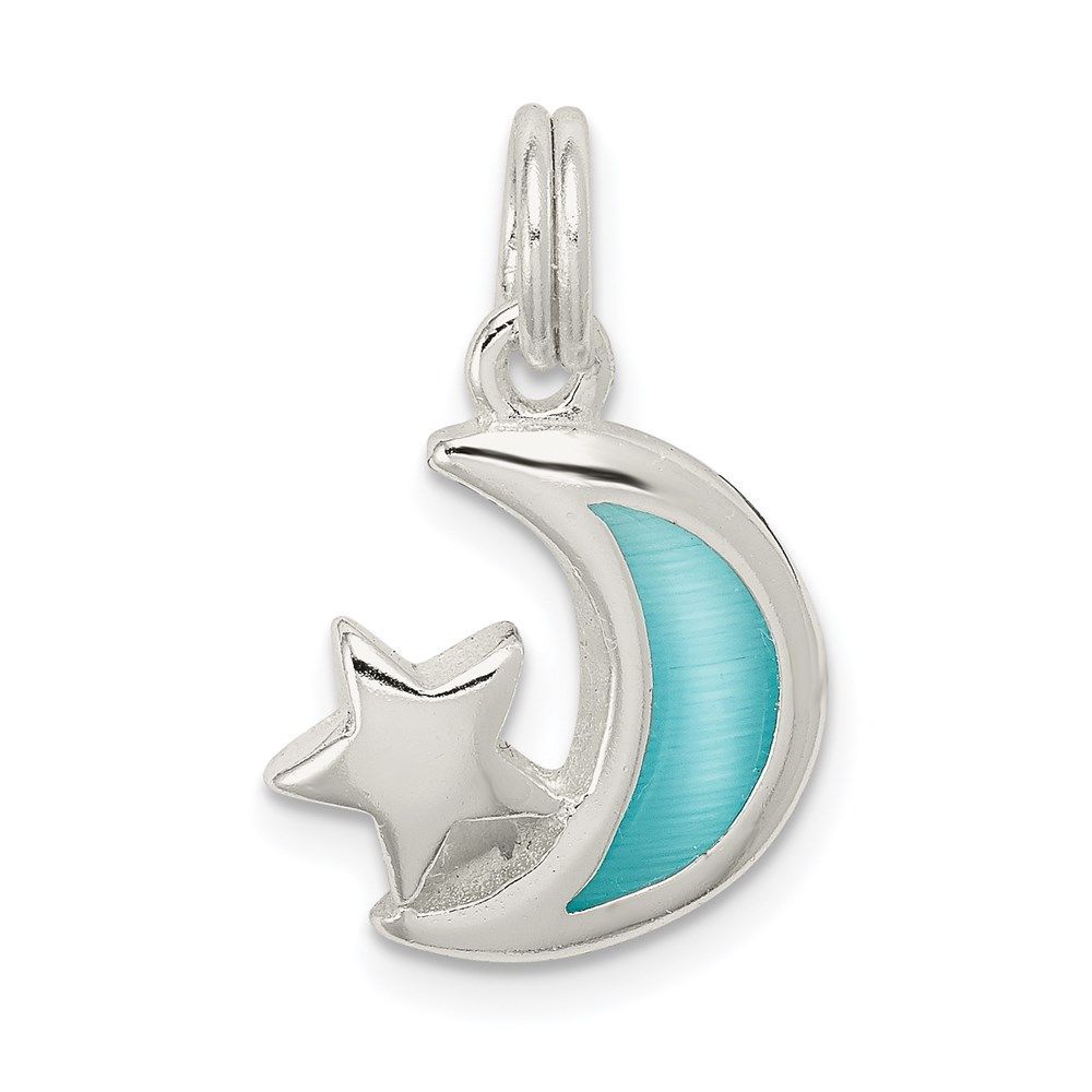 Sterling Silver Blue Enameled Moon & Star Charm_voghion.com
