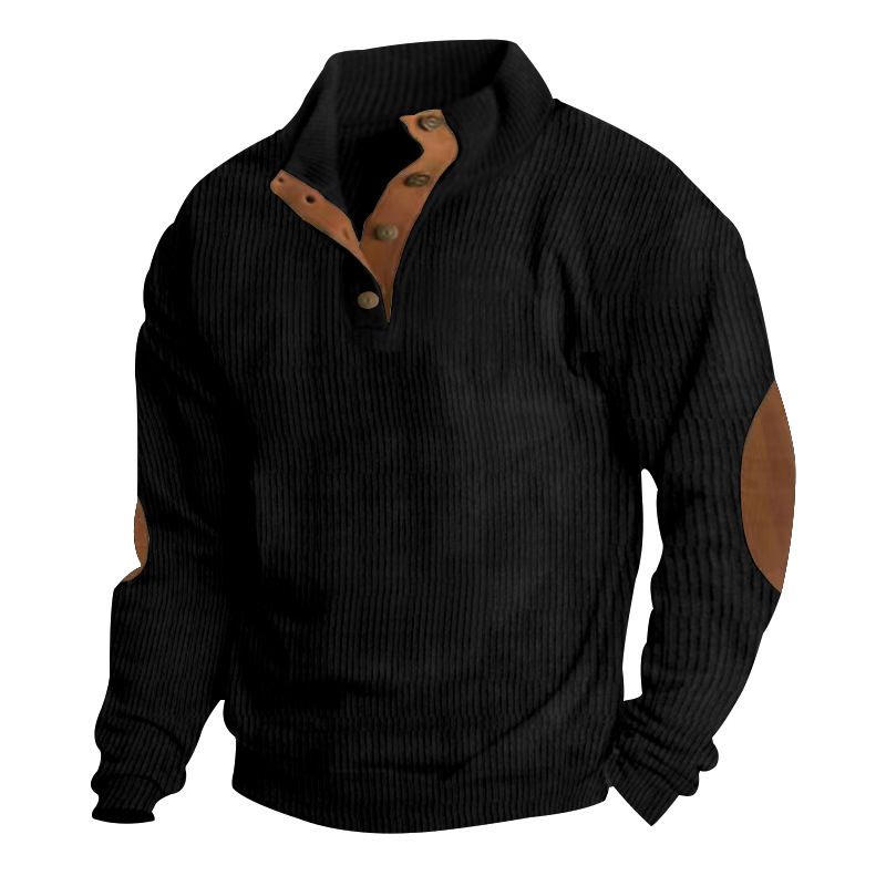 Herrenbekleidung Cord-Langarm-Hoodie mit Stehkragen, lässiges Langarm-Farbhemd_voghion.com