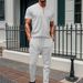 New Waffle Texture Stand Collar Small Zipper Solid Color Men's Short Sleeve Long Pants Set_voghion.com